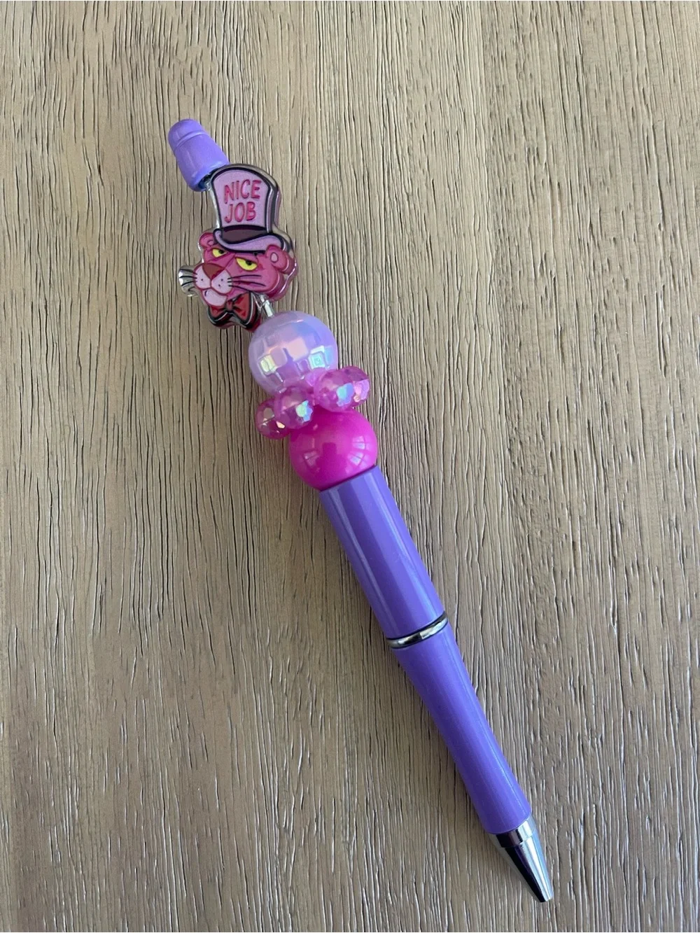 Beaded Pen Purple and Pink Pen with Panther Decorative Focal “Nice Job”